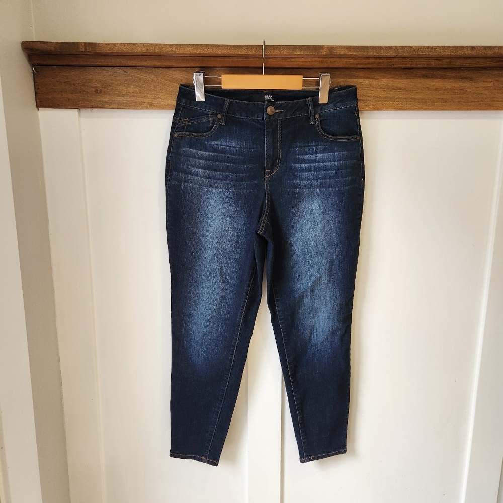 Vintage 1822 Denim Jeans Womens 14 Ankle Tapered Blue Dark Wash Stretch China